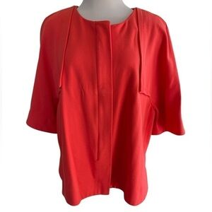 CHICOS Twill Ponte Jacket Orange 3/4 Sleeve Zipper Tailored Look‎ Size 3 (XL-16)